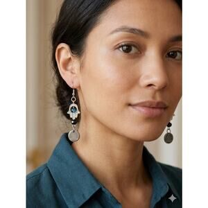 Artisan Hamsa Earrings with Blue Crystal Gyhippsy Flair Disc Drop Earrings